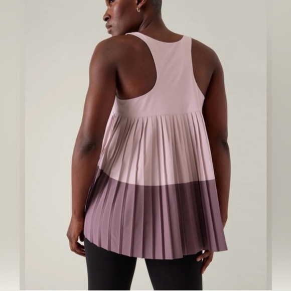 Athleta NWT Tank Top Swing Pink High Low pleated sz M athleisure active wear gym - Picture 2 of 7